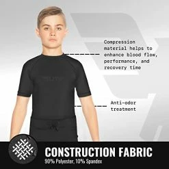 Best Sale 🎉 Elite Sports Rash Guards For Boys And 👧 Girls, Short Sleeve Compression BJJ Kids And Youth Rash Guard Green ⌛