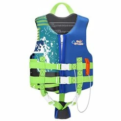 Buy 👏 Life Jacket For Kids, Child Size Watersports Swim Vest Flotation Device Trainer Vest With Survival Whistle, Easy On And Off, Suitable For 35-55 Lbs(Size M)/ 55-77 Lbs(Size L) Red + White Stri 🔥