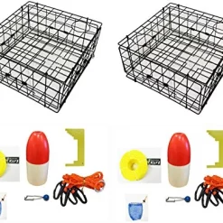 Cheap 🔥 2-Pack Of KUFA Vinyl 🧥 Coated Crab Trap & Accessory Kit Including 100' Rope, Caliper, Harness, Bait Bag & Red/White Float 🤩