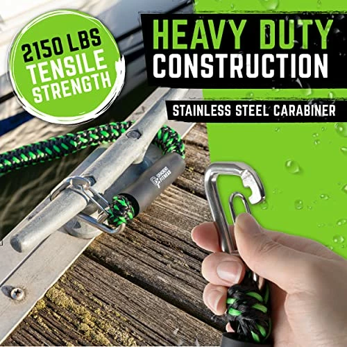 Best reviews of π Bungee Dock Line (2 Pack) | Marine Rope Boat Dock Lines Make Docking & Boarding Easy For Jetski, Kayak, Pontoon. Boat Accessories Stretch 4'-5.5'. Mooring Boat Rope Absorbs Shock Black/g π― - Image 5