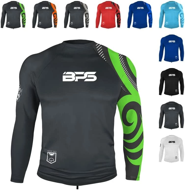 Best Pirce π BPS Men's UPF 50+ Long Sleeve Swim π Shirt/Rash Guard With Sun Protection Patterned Charcoal Lime π - Image 9