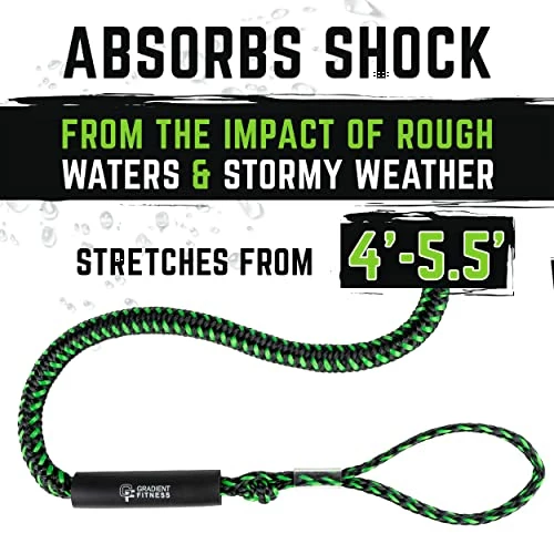 Best reviews of π Bungee Dock Line (2 Pack) | Marine Rope Boat Dock Lines Make Docking & Boarding Easy For Jetski, Kayak, Pontoon. Boat Accessories Stretch 4'-5.5'. Mooring Boat Rope Absorbs Shock Black/g π― - Image 3