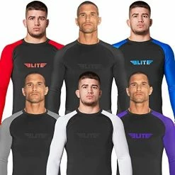 Promo βοΈ Elite Sports Jiu Jitsu BJJ Rash Guard Menβs Bjj No GI MMA Ranked Full Sleeve Compression Rash Guards Blue π